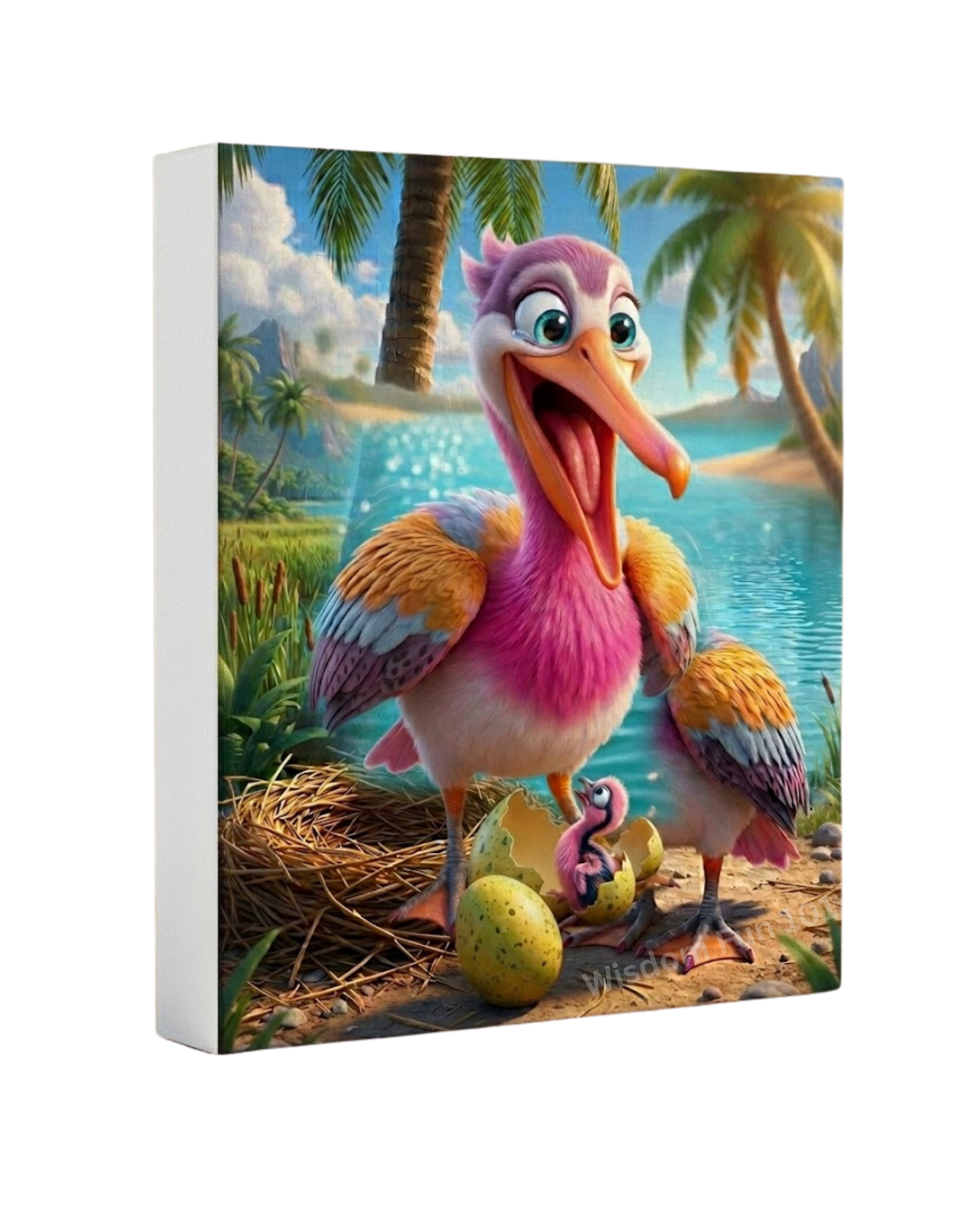 Tropical 3D Cartoon Stork Family Canvas Print Set (5-Piece Collection) (8" x 10")