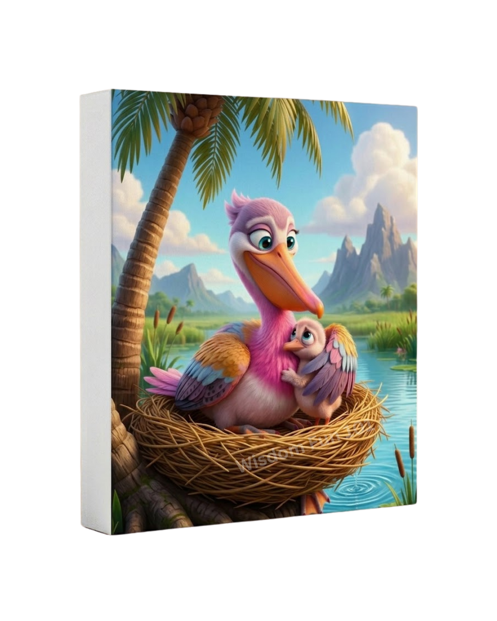 Tropical 3D Cartoon Stork Family Canvas Print Set (5-Piece Collection) (8" x 10")