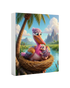 Tropical 3D Cartoon Stork Family Canvas Print Set (5-Piece Collection) (8" x 10")