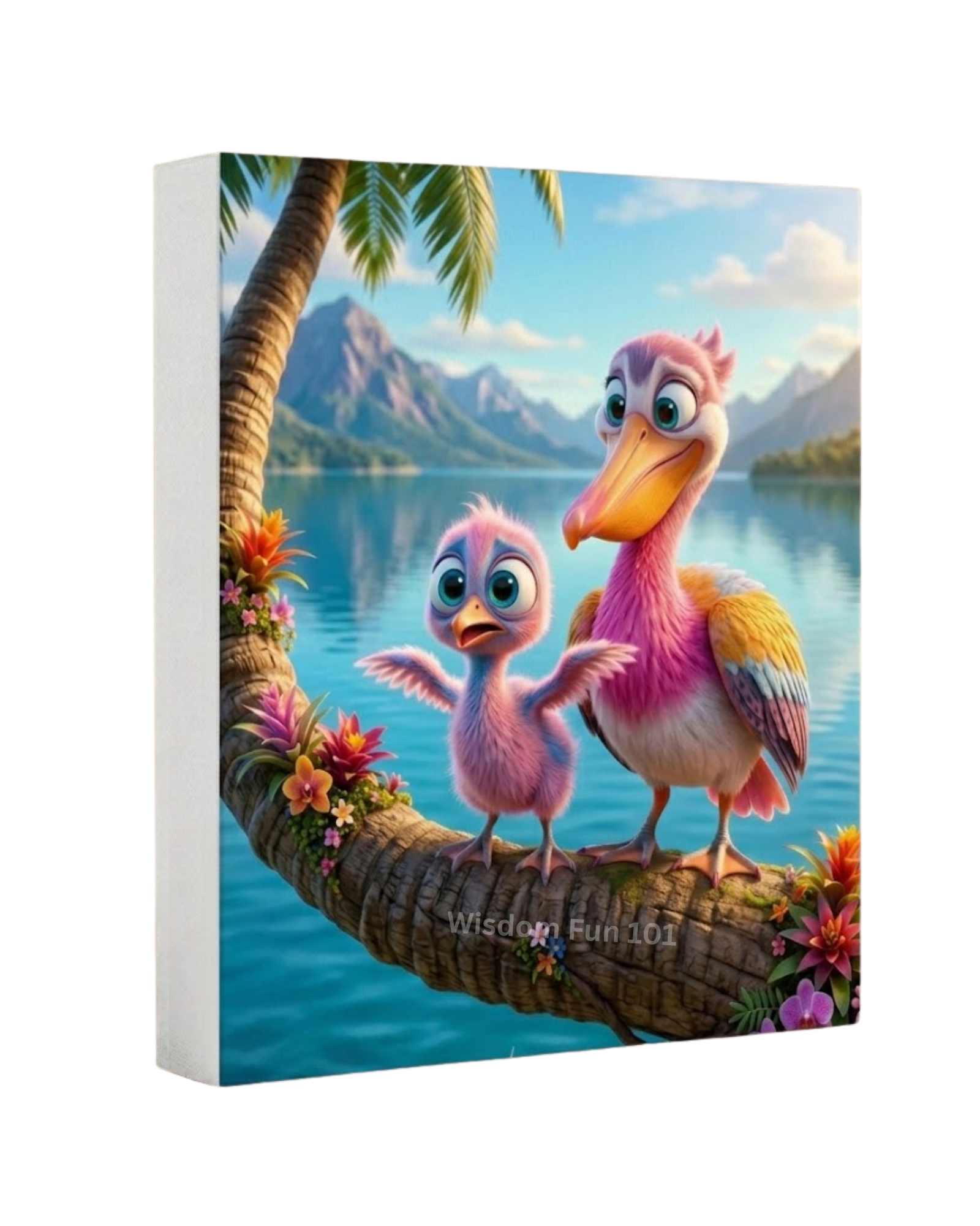 Tropical 3D Cartoon Stork Family Canvas Print Set (5-Piece Collection) (8" x 10")