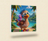 Cartoon Exotic Bird and Chick On A 8x8 Inch Canvas Frame.
