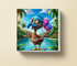 Cartoon Exotic Bird and Chick On A 8x8 Inch Canvas Frame.