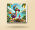 Cartoon Exotic Bird and Chick On A 8x8 Inch Canvas Frame.