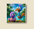 Cartoon Exotic Bird and Chick On A 8x8 Inch Canvas Frame.
