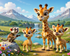 Giraffe Family And The Marmoset – Exclusive 10x8 Canvas