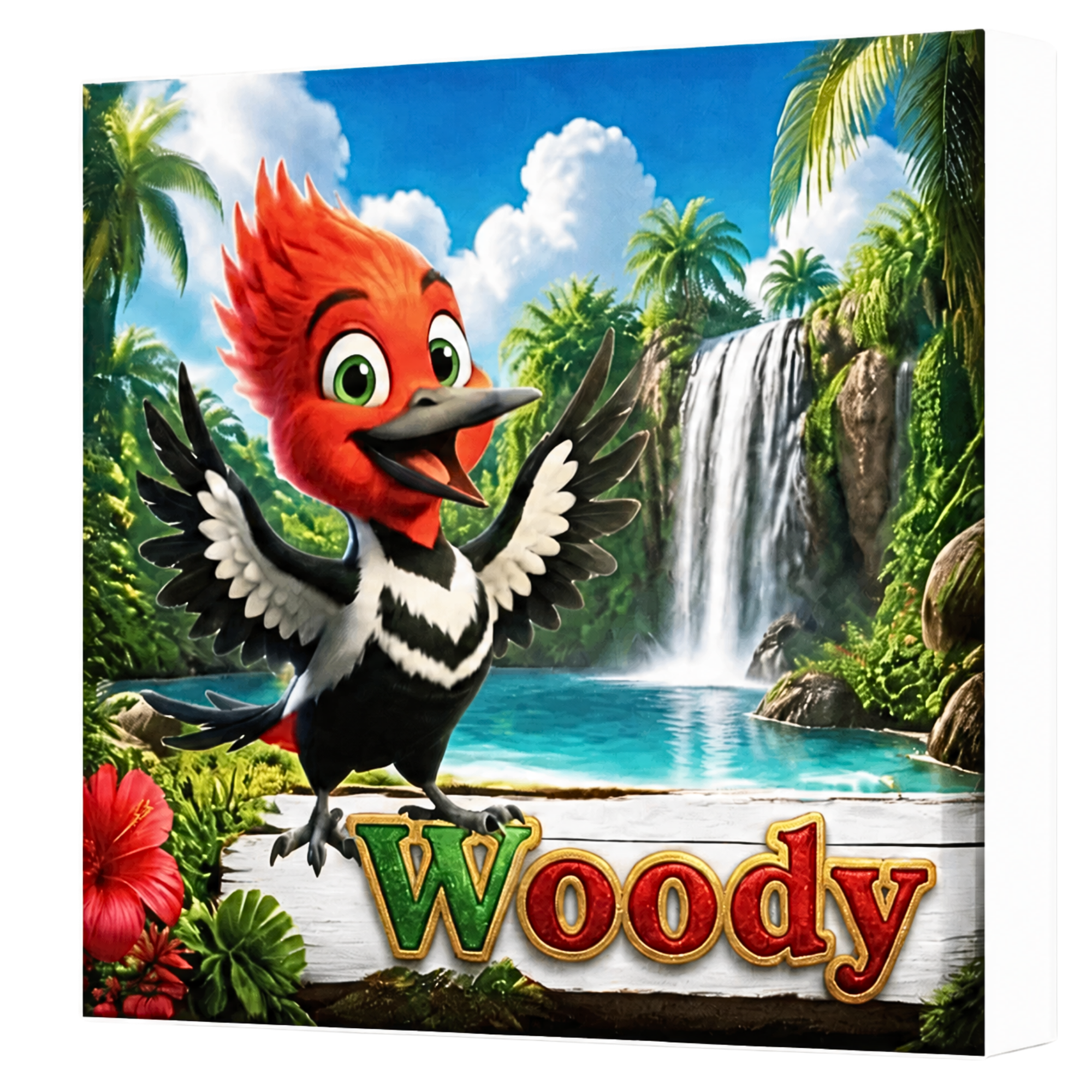 "Woody" Exotic Bird Character 3D-Style Framed Canvas